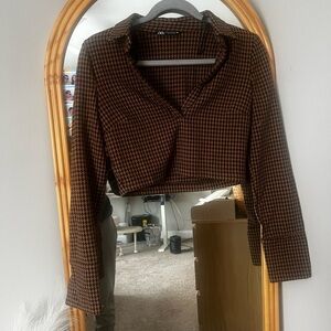 Zara Brown Houndstooth Collared Shirt